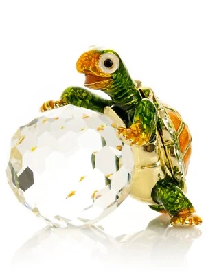 Keren Kopal Schildkröte auf Kristallkugel Schmuckkästchen verziert & österrei...