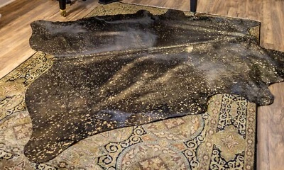 New Metallic Black and Gold Cowhide Rug Cow Skin Size 5x7 feet Free Shipping - Image 1 of 4