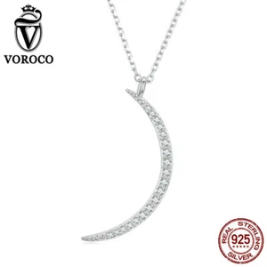 Collar Voroco S925 Plata Esterlina Media Luna Circonial Mujeres Fiesta Regalos Joyería - Imagen 1 de 12