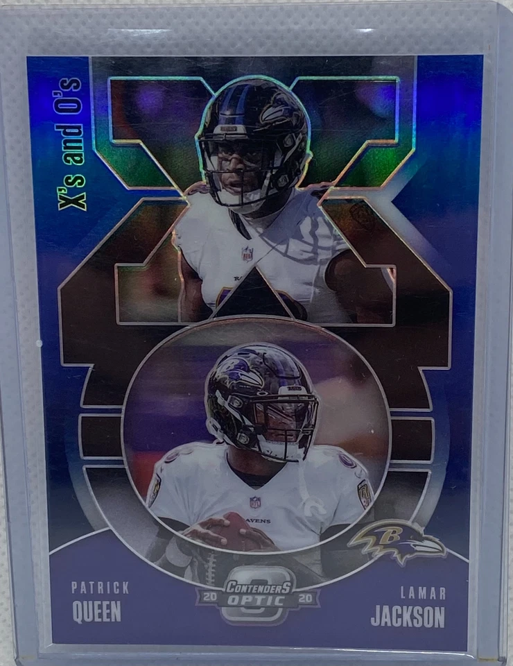 PATRICK QUEEN & LAMAR JACKSON 2020 CONTENDERS OPTIC X'S AND O'S BLUE #D 50/99 - Image 1 of 1