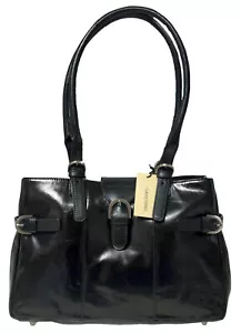 Genuine Black Ladies Italian leather Claudio Ferrici Handbag With Matching Purse - Picture 1 of 3