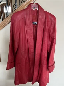 Vintage Tibor Size XS Red Leather Open Front Lined Swing Jacket / Coat Pockets - Picture 1 of 8