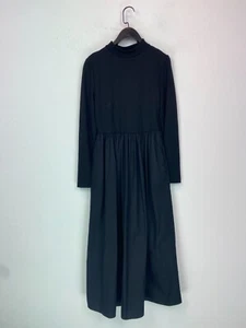 Tu Black High Neck Fit And Flare Midi Long Sleeve Jersey Dress Pockets UK 10 NEW - Picture 1 of 15