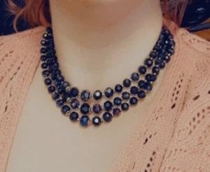 Vintage 1950's 3 Strand Gold Tone Black Faceted Lucite Bead Necklace(NR-N)Cos27 - Picture 1 of 5