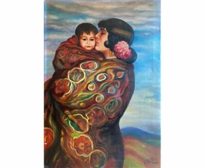 Antique Oil Painting On Canvas Women & Baby Realism Portrait Signed & Dated 1927 - Picture 1 of 7