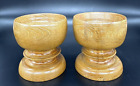 2 Set 1974 Hand Turned Wood Candle Holders Signed CJW Vintage 3.75"