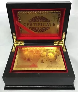 24K Karat 99.9% PURE GOLD PLATED £50 POUNDS Playing cards DECK WITH WOODEN BOX - Picture 1 of 3