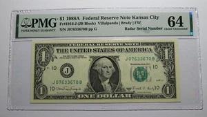 $1 1988A Radar Serial Number Federal Reserve Currency Bank Note Bill PMG UNC64 - Picture 1 of 3