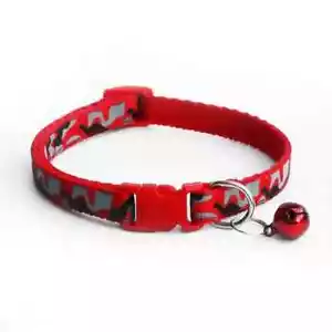 Pet Collar Cat Dog Adjustable 1 Pc Red Camouflage Printed w/Bell 7.87-12.99in - Picture 1 of 2