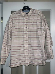 Dockers 100% cotton pink aztec striped button down blouse long sleeve ruffle MD - Picture 1 of 5