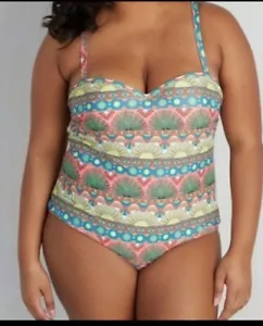 High Dive by ModCloth Serene One Piece Retro Black Halter Swim Suit Women's 2X - Picture 1 of 5