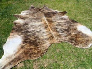 HUGE ! 8x7 GENUINE ! BRINDLE CARAMEL Cowhide Rug natural Cowhides Cow Hide Skin - Picture 1 of 6
