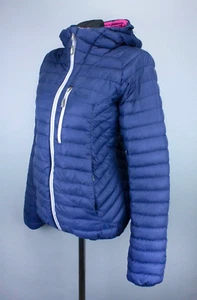 Women Rab Pertex Microlight Alpine Down Quilted Hooded Jacket Blue sz UK 12 US M - Picture 1 of 12