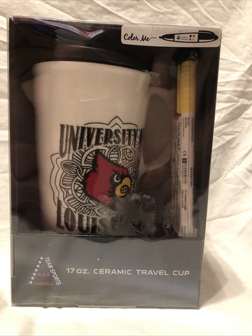 University Of Louisville 17 oz. Ceramic Travel Mug - Color Me -NEW Free Shipping Cover