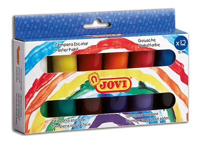 JOVI Plakatfarbe Flüssige Tempera Schulmalfarben Set 12 Dosen a 15 ml sortiert