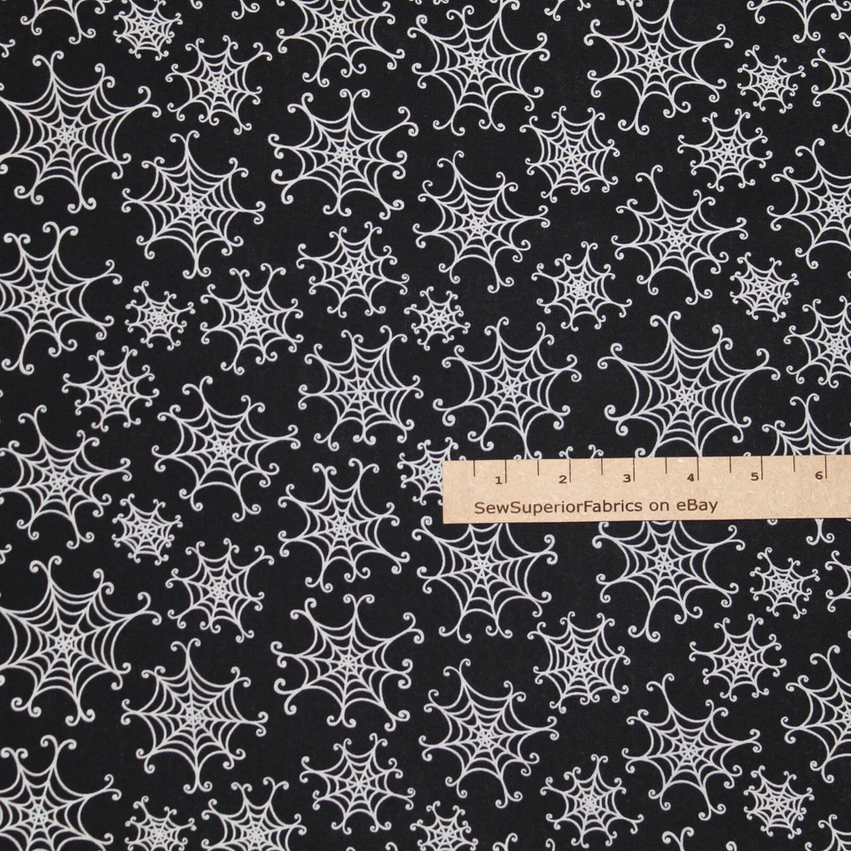 Henry Glass & Co. Here We Glow Tossed Spiderweb Black Cotton Fabric by The Yard