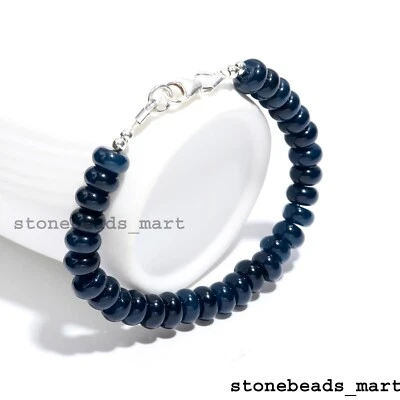 925 Sterlingsilber blauer Saphir Quarz Rondell 8-9 mm glattes Armband 7 Zoll - Bild 1 von 4