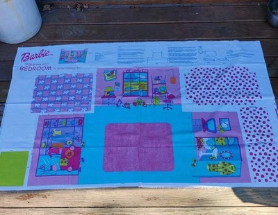 Vintage Barbie Fold and Go Bedroom Cut and Sew Fabric Panel Uncut Sewing Mattel - Image 1 of 4
