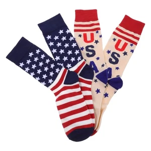 2 Pairs Flag Letter Cotton Socks American Long Stocking Thigh Stockings - Picture 1 of 12