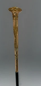 Repousse 12”+ Gold Filled Antique 1900s Walking Stick Cane Presentation 32.5” - Picture 1 of 10
