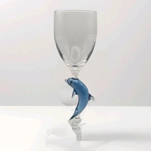 Dolphin Suffolk Studio Art Blue Stem Stemmed Glasses x 6 Wine Champagne Flute - Picture 1 of 24