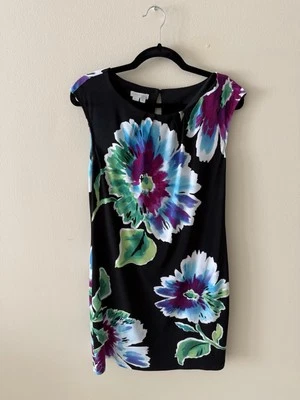 Vestido recto London Times Maggy floral vibrante sin mangas talla 10 Foto 1 de 4