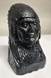 Native American Indian Chief Bust  Carved from Coal Decor Handcrafted - Picture 1 of 4
