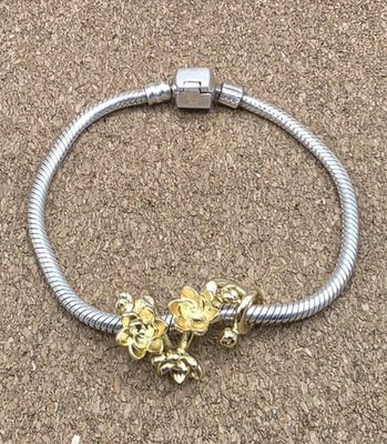 Auténtico Cuentas Dije Europeo Espaciador Dorado Prado Flores Curvas Foto 1 de 4