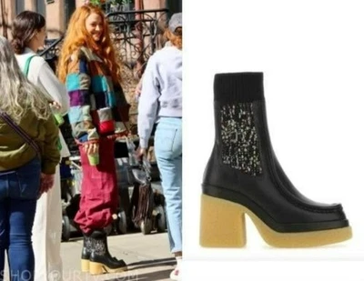 Chloe Jamie Black Leather Platform Chelsea Sock Boots Blake Lively Lily Bloom 38 - Image 1 of 4
