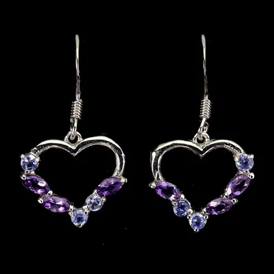 Pendientes de plata de ley 925 marquesa amatista tanzanita gema natural joyería Foto 1 de 4