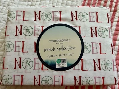 Cynthia Rowley Navidad Sand Dollar "NOEL" Queen Juego de Sábanas Nuevo Foto 1 de 2