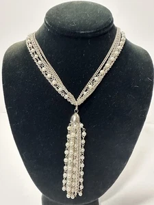 Silberfarbene mehrstrangige und Kunstperlen Quaste Halskette  - Bild 1 von 5