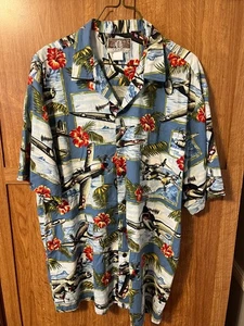 Kalaheo Hawaiian Shirt WWII Airplanes Button Up Men's XL Short Sleeve - Picture 1 of 8