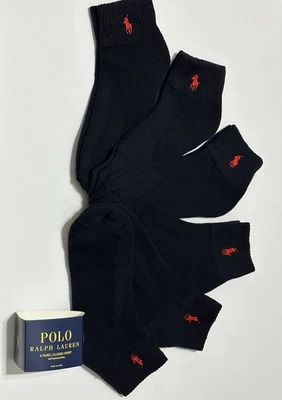 Polo Ralph Lauren Athletic 6-Pair Men's Quarter Crew Socks Navy with Red Pony - Image 1 of 3