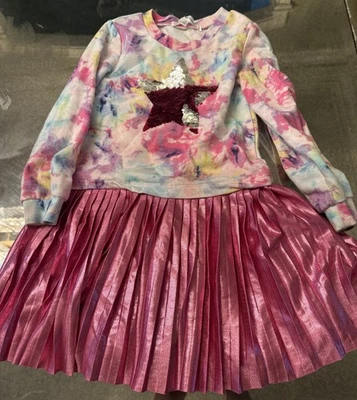Girls Kate Mack Biscotti Long Sleeve Tie Dye Sweatshirt Dress Sequin Star Sz 5 - Image 1 of 2