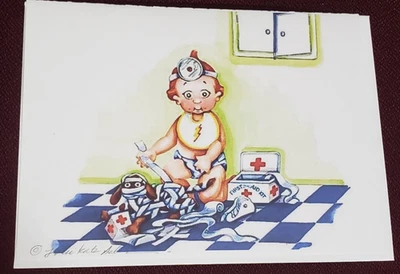 Tarjeta de felicitación Bad Baby Doctor Baby Note Card Ashford Art Nueva Foto 1 de 4