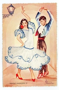 Postal Bordada Bailarina Andaluza Española Disfraces Tradicionales Elsi Gumier - Imagen 1 de 2