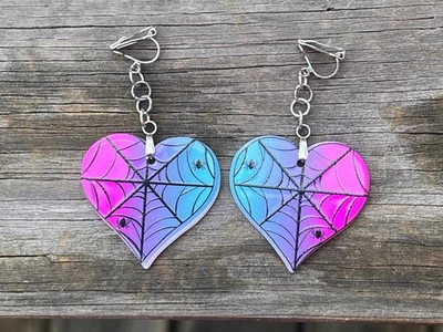 Women’s Men’s Acrylic Spiderweb Halloween Clip On Earrings - Image 1 of 4