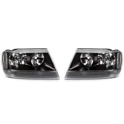 Black Housing Fit For Jeep Grand Cherokee 99-04 Left Right Headlights Assembly Foto 1 de 4