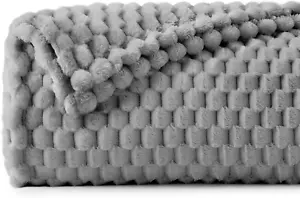 Fleece Throw Blanket for Couch & Bed - 3D Jacquard Decorative Grey Blanket, Supe - Picture 1 of 8
