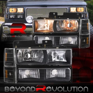 For 1994-1999 GMC C1500 C2500 K1500 K2500 Black Head Lamp w/ Bumper Corner Light - Picture 1 of 5