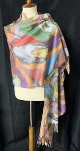 J&K Viscose Watercolor Abstract Fringe Soft Large Scarf Shawl Wrap 72" x 28" - Picture 1 of 16