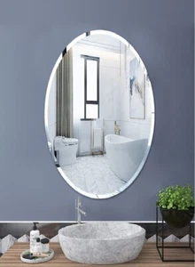 Bathroom Mirror Oval 70x50cm Frameless Plain Design Wall Mounted bevelled corner - Picture 1 of 2