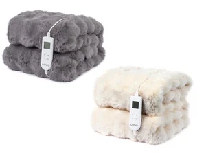 LIVIVO Faux Rabbit Fur Electric Heated Throw with 10 Heat Levels Cream - Picture 1 of 26