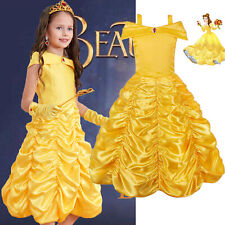 Little Girls Princess Belle Off Shoulder Layered Costume Cosplay Fancy Dress up