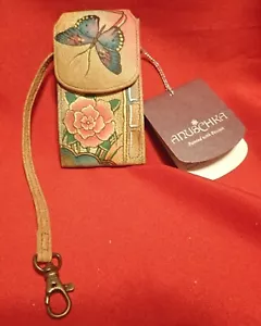 Anuschka Leather Wrislet Pouch Case Hand Painted Flower Butterfly - Picture 1 of 3