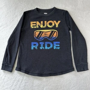 Old Navy Kids Boys Shirt Medium Gray Thermal Long Sleeve Pullover Ski Graphic - Picture 1 of 7