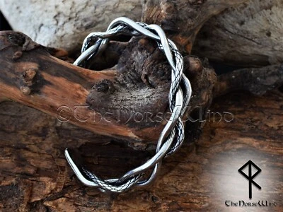 Brazalete Vikingo - Pulsera Retorcida Piel de Dragón: Torc Plata Hombre, Brazalete Nórdico Foto 1 de 4
