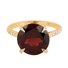 Red Garnet Cocktail Ring With Diamond Accent In 18k Yellow Gold For Her