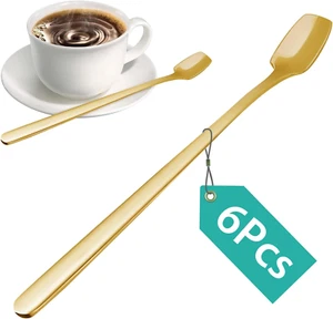 6 PCS Coffee Spoons Set, Dessert Spoons, Iced Tea Spoons Long Handle, Small Spoo - Picture 1 of 12